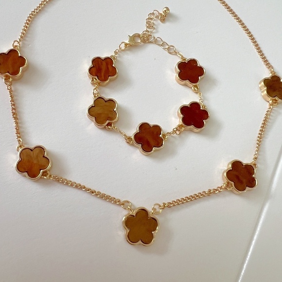 18K Gold Plated Brown clover Necklace stainless steel Womens jewelry - Picture 11 of 11